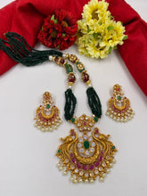 Gold Plated Antique Golden Peacock Pendant Green Necklace Set By Gehna Shop Antique Golden Necklace Sets
